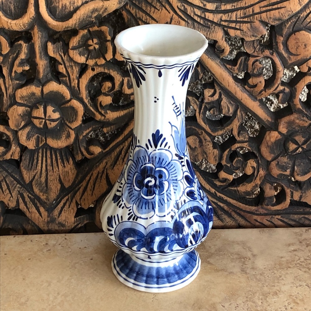 Delft Blue White Holland Porcelain Vase Midcentury Vintage